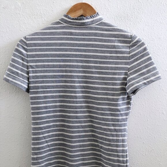 TORY BURCH Lidia Ruffle Trim Short Sleeve Striped Polo Size XS - Picture 3 of 12